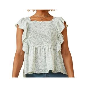 Hayden Womens Green Ditsy Floral Smocked Ruffle Peplum Tank Size Medium